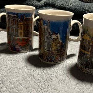 Set of 4 Vintage Dunoon Mugs Sue Scullard Victorian Street Scenes